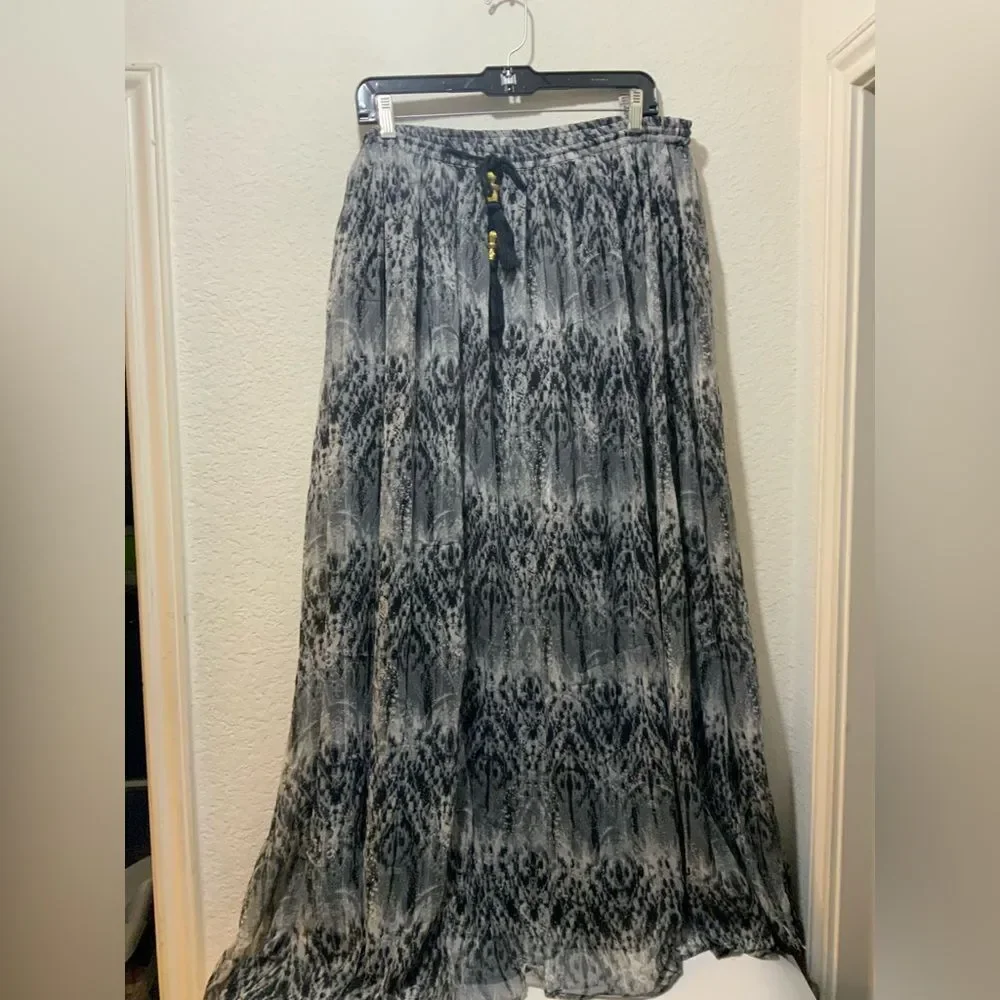KATE & MALLORY Spring/Summer skirt maxi drawstring waist Gray  black 2X